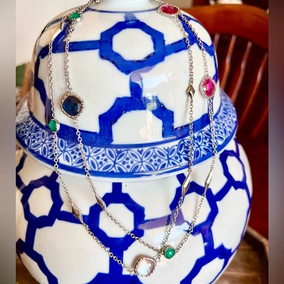 TACORI Multi-Colored Gem ‘City Lights Collection’ Long Necklace in 92.5 & 18K - Picture 4 of 15